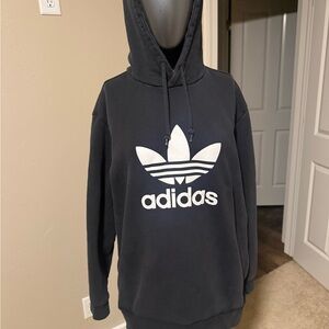 Adidas Men's Dark Gray Hoodie with White Logo